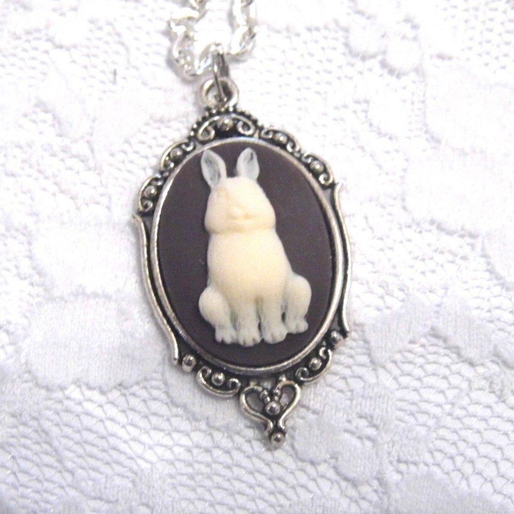 Bunny Rabbit Wonderland Cameo Necklace Locket NEW
